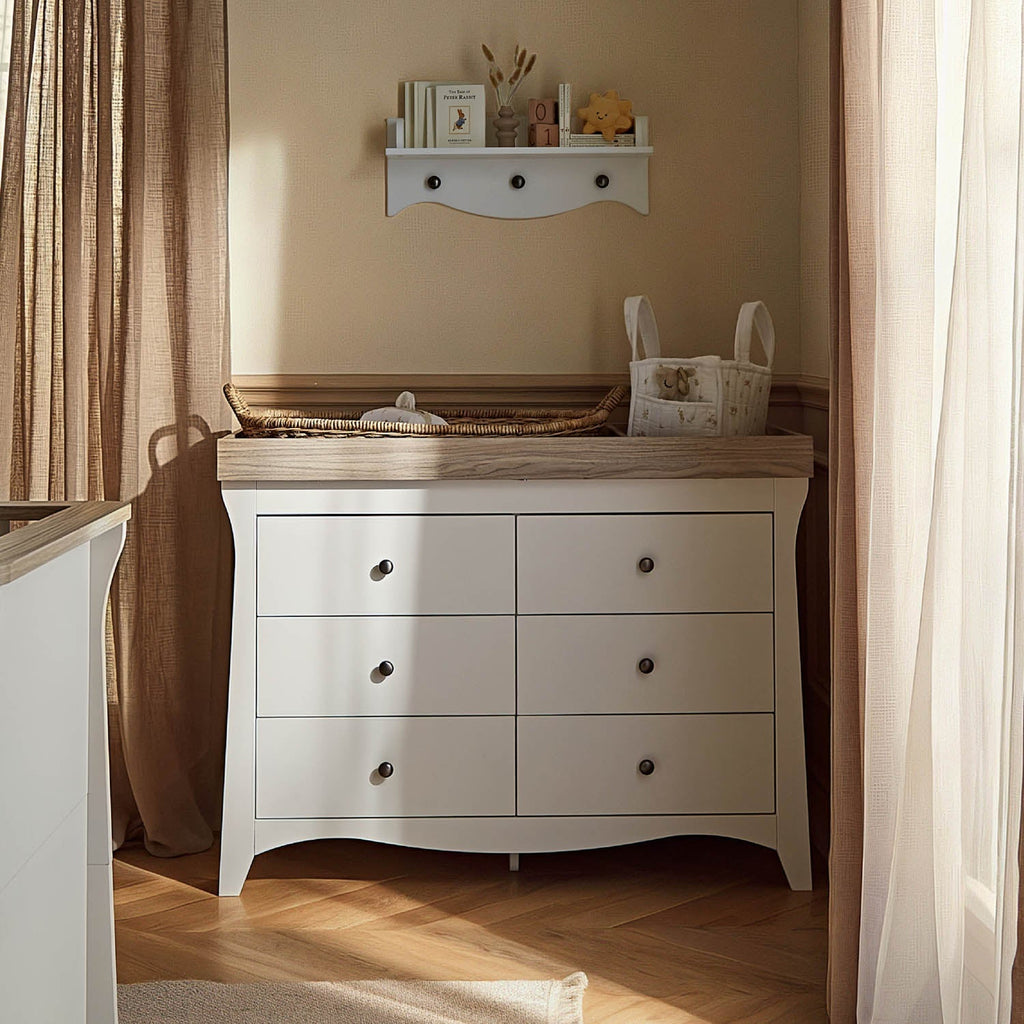 CuddleCo Clara Wide 6 Drawer Dresser & Changer - White & Ash