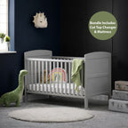 Obaby Grace Cot Bed, Cot Top Changer + Fibre Mattress - Warm Grey
