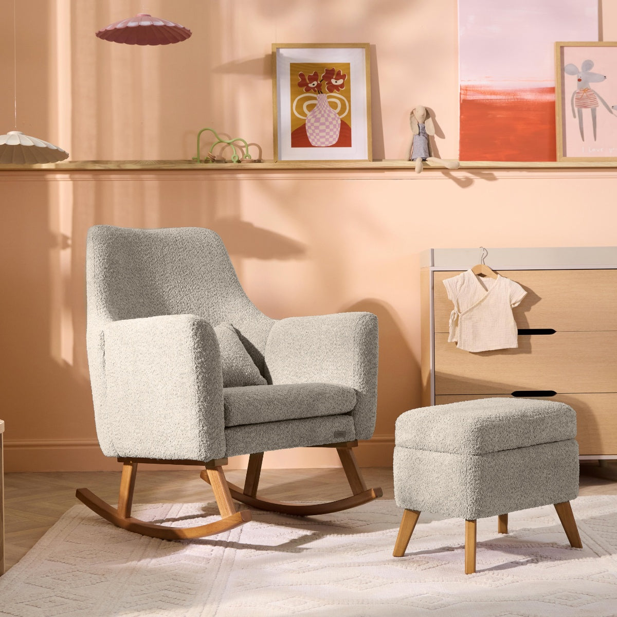 Tutti Bambini Oscar Luxe Rocking Chair & Footstool - Teddy Mushroom