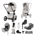 Cybex PRIAM Fold Cot Newborn to Toddler Travel System Bundle - Style City Grey & Chrome Brown Frame