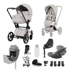 Cybex PRIAM Fold Cot Newborn to Toddler Travel System Bundle - Style City Grey & Chrome Brown Frame