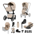 Cybex PRIAM Fold Cot Newborn to Toddler Travel System Bundle - Style Cozy Beige & Chrome Brown Frame