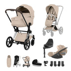 Cybex PRIAM Fold Cot Ultimate Travel System Bundle - Style Cozy Beige & Chrome Brown Frame