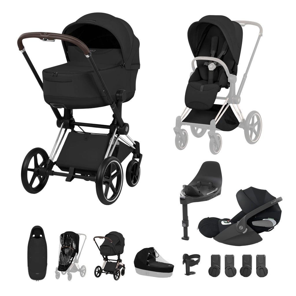 Cybex PRIAM Fold Cot Ultimate Travel System Bundle - Style Sepia Black & Chrome Brown Frame
