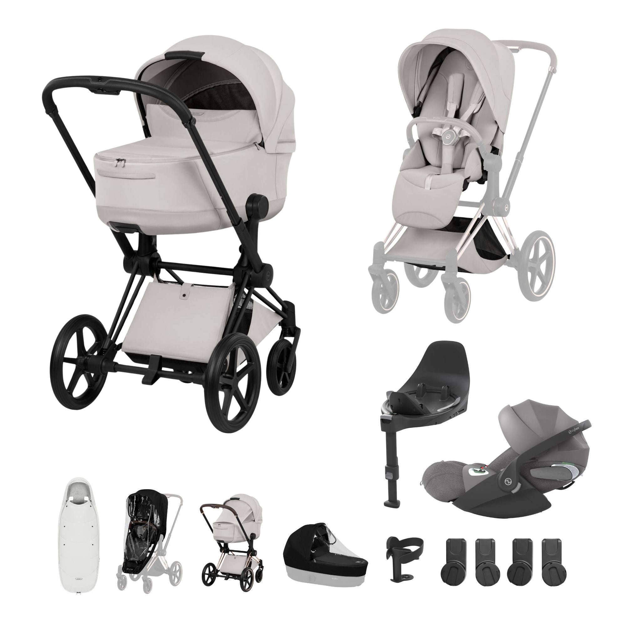 Cybex PRIAM Fold Cot Travel System Bundle - Style City Grey & Matt Black Frame