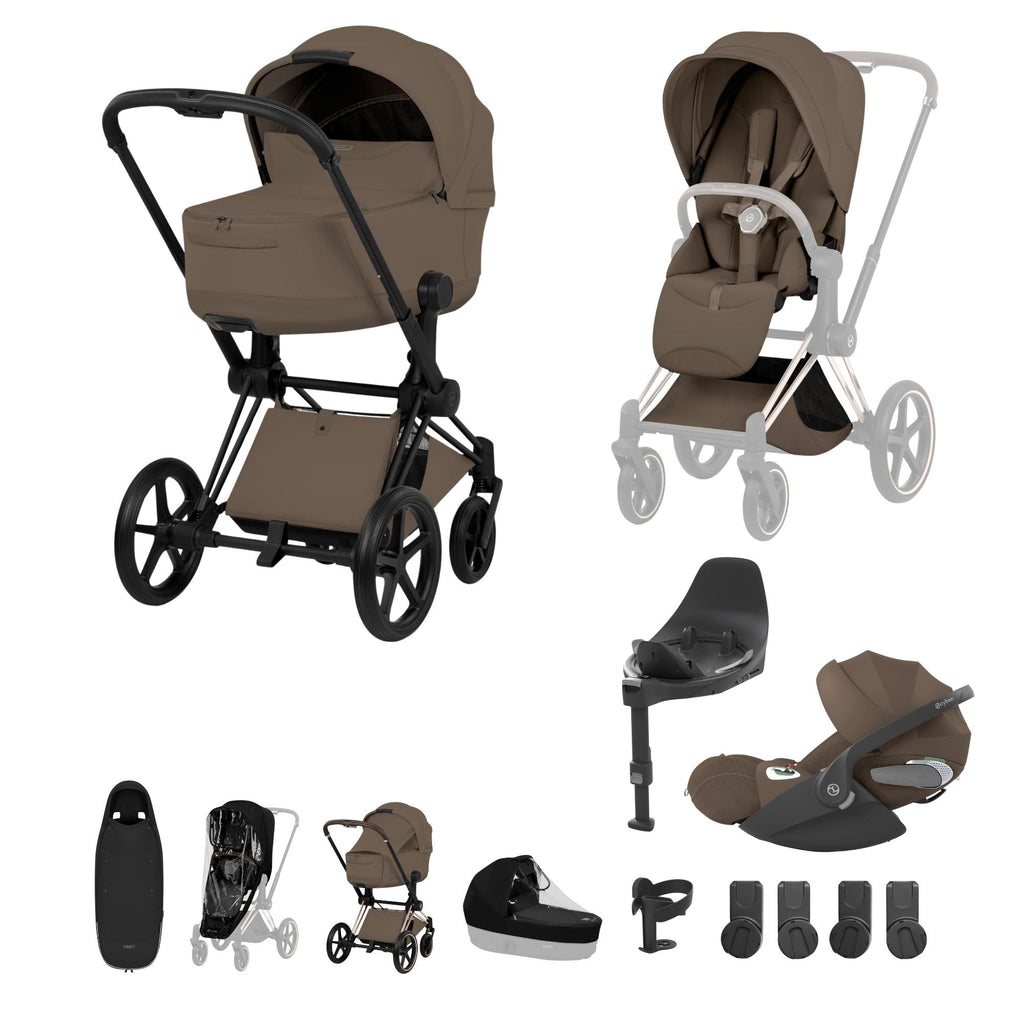 Cybex PRIAM Fold Cot Travel System Bundle - Style Coconut Brown & Matt Black Frame