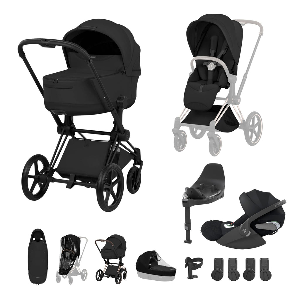 Cybex PRIAM Fold Cot Ultimate Travel System Bundle - Style Sepia Black & Matt Black Frame