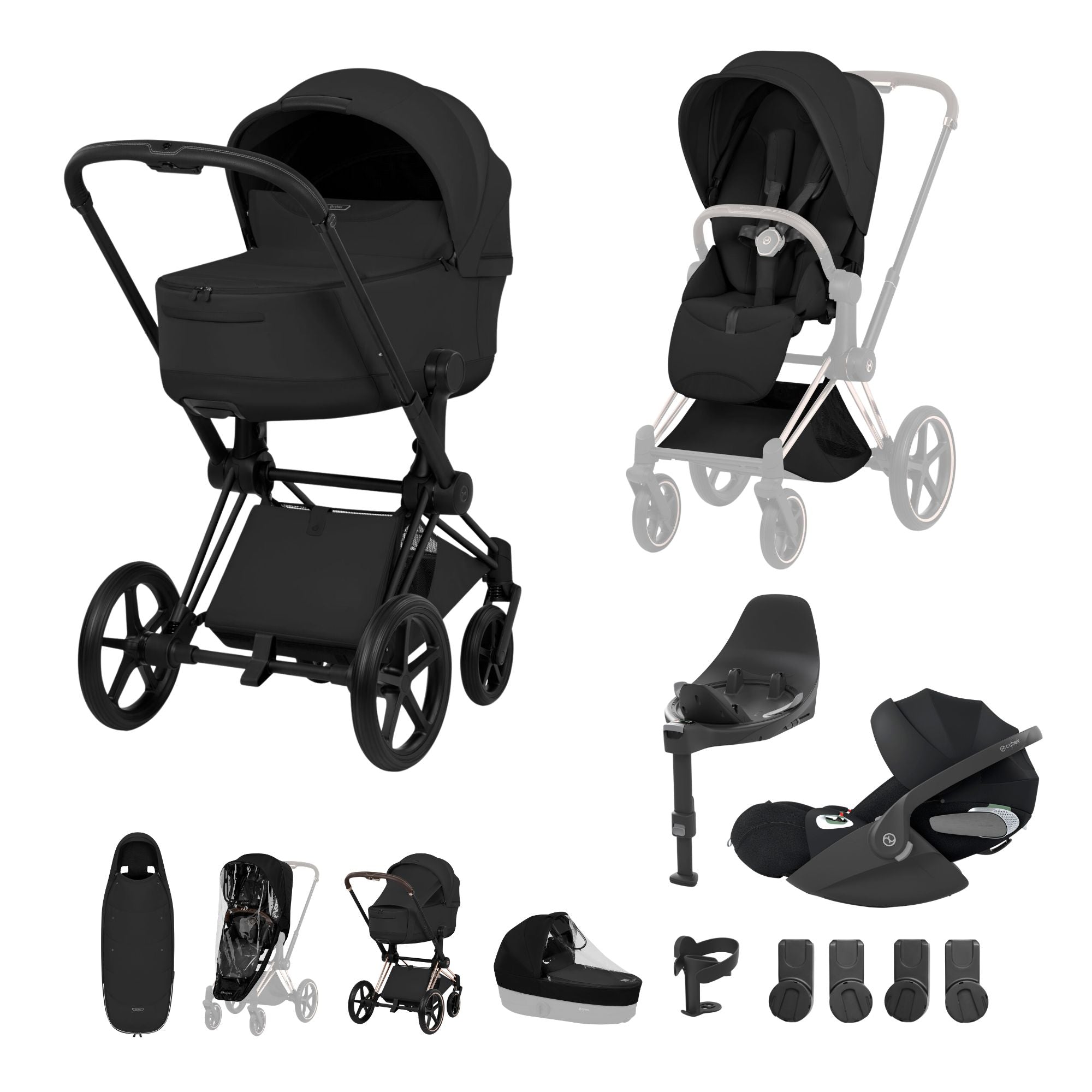 Cybex PRIAM Fold Cot Ultimate Travel System Bundle - Style Sepia Black & Matt Black Frame