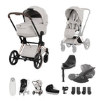 Cybex PRIAM Fold Cot Ultimate Travel System Bundle - Style City Grey & Rose Gold Frame