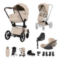 Cybex PRIAM Fold Cot Ultimate Travel System Bundle - Style Cozy Beige & Rose Gold Frame