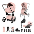 Cybex PRIAM Fold Cot Ultimate Travel System Bundle - Style Peach Pink & Rose Gold Frame