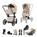 Cybex PRIAM Fold Cot Travel System Bundle - Style Cozy Beige & Rose Gold Frame