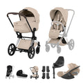 Cybex PRIAM Fold Cot Travel System Bundle - Style Cozy Beige & Chrome Brown Frame