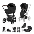 Cybex PRIAM Fold Cot Travel System Bundle - Style Sepia Black & Chrome Brown Frame