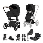 Cybex PRIAM Fold Cot Travel System Bundle - Style Sepia Black & Chrome Brown Frame