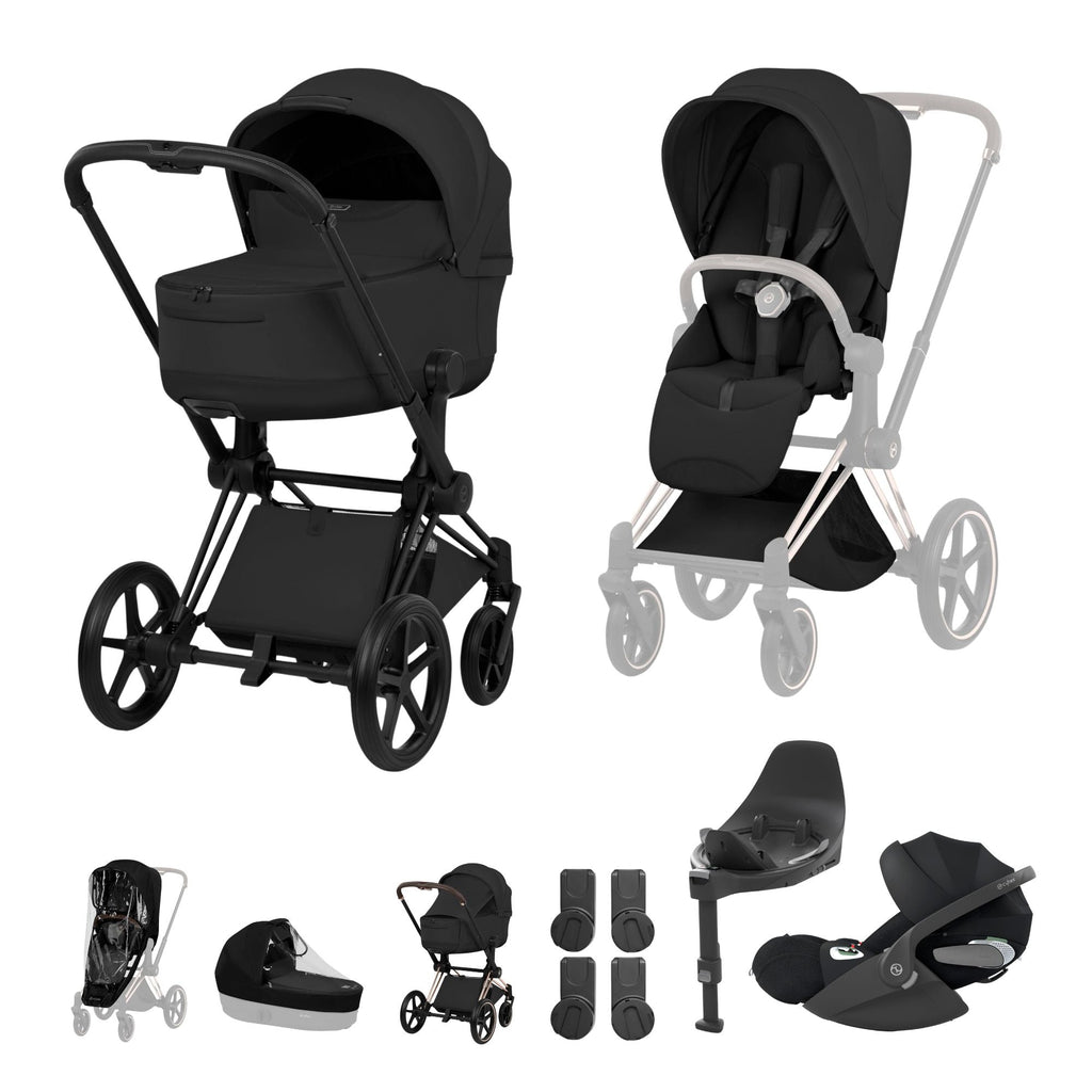 Cybex PRIAM Fold Cot Travel System Bundle - Style Sepia Black & Matt Black Frame