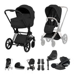 Cybex PRIAM Fold Cot Travel System Bundle - Style Sepia Black & Matt Black Frame
