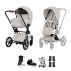 Cybex PRIAM Fold Cot Accessory Bundle - Style City Grey & Chrome Brown Frame