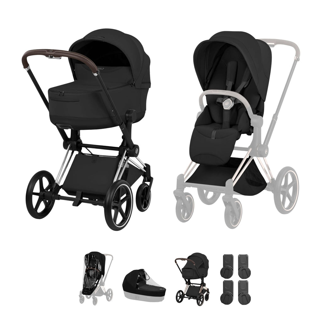 Cybex PRIAM Fold Cot Accessory Bundle - Style Sepia Black & Chrome Brown Frame