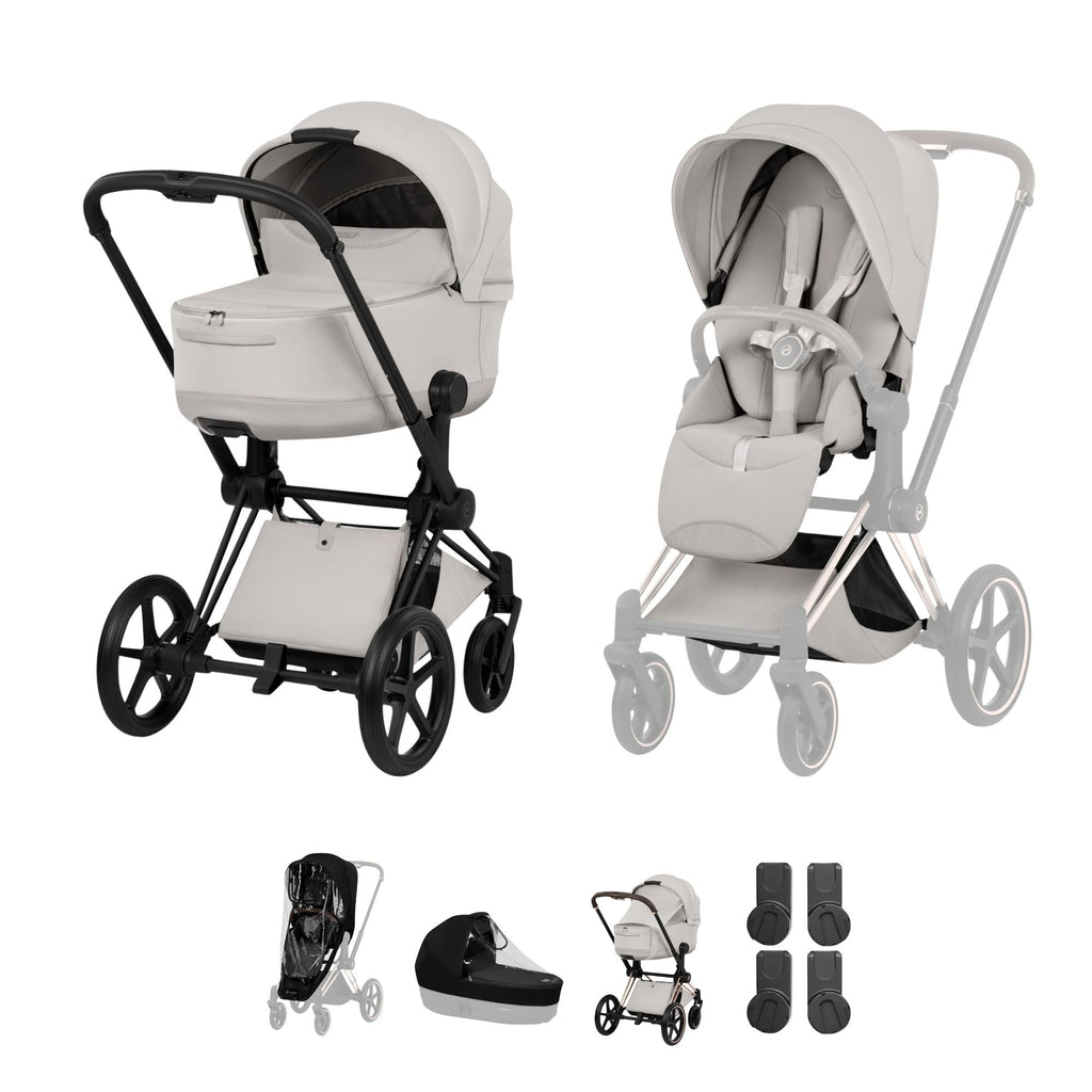 Cybex PRIAM Fold Cot Accessory Bundle - Style City Grey & Matt Black Frame