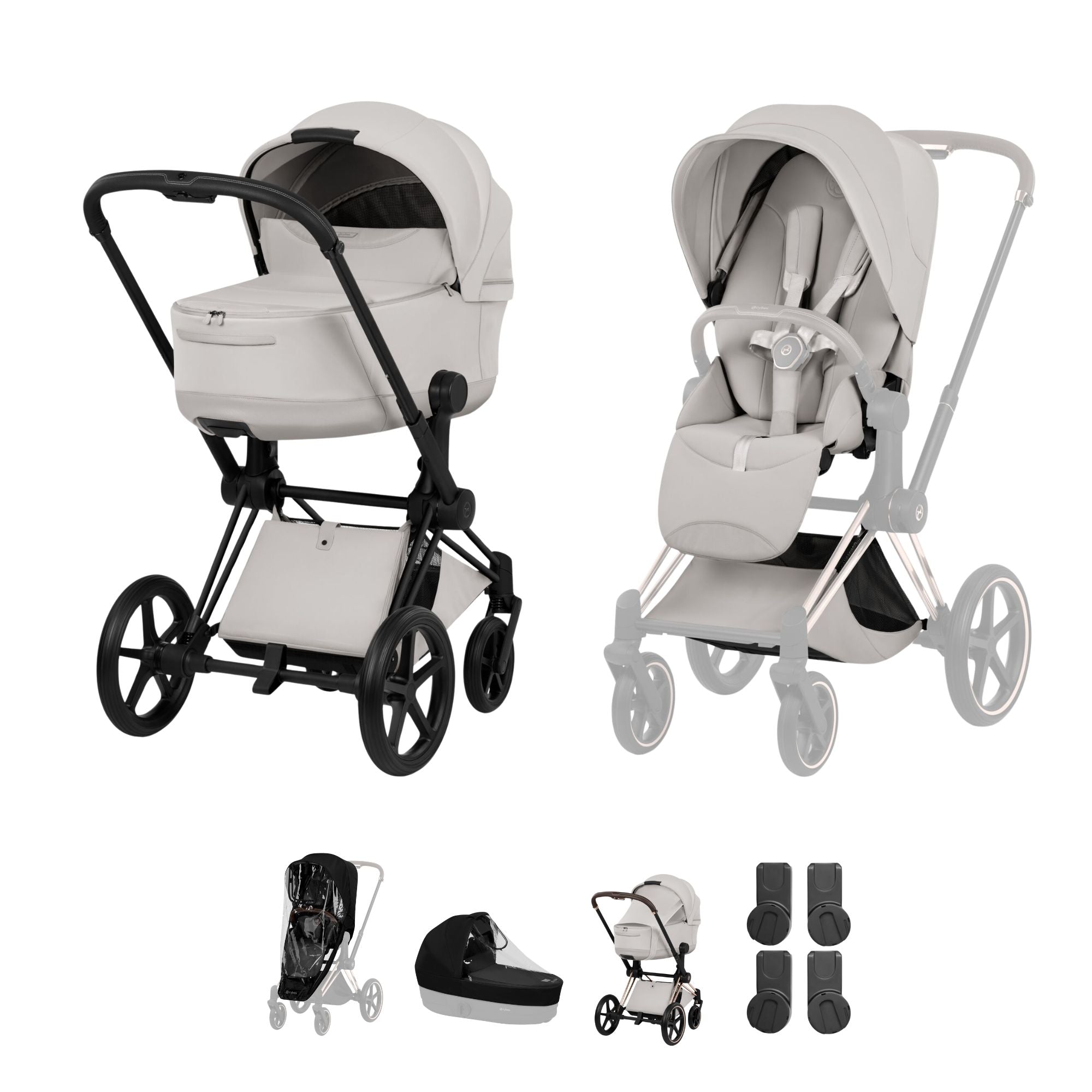 Cybex PRIAM Fold Cot Accessory Bundle - Style City Grey & Matt Black Frame