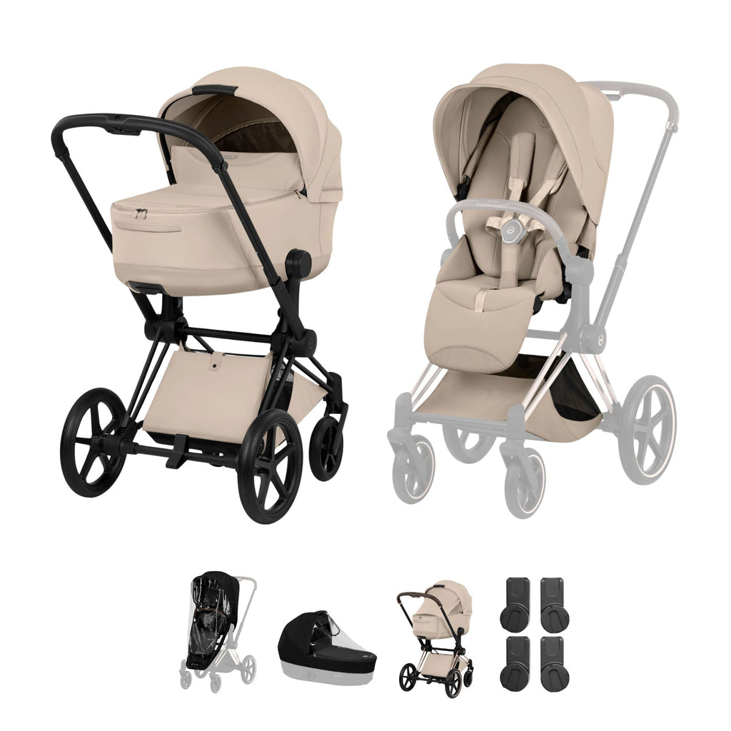 Cybex PRIAM Fold Cot Accessory Bundle - Style Cozy Beige & Matt Black Frame