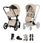 Cybex PRIAM Fold Cot Accessory Bundle - Style Cozy Beige & Matt Black Frame