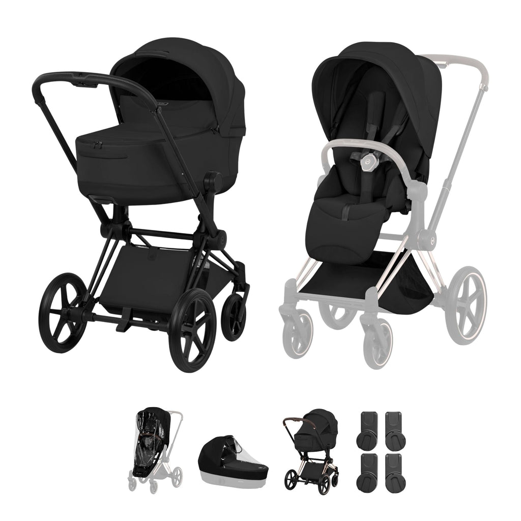 Cybex PRIAM Fold Cot Accessory Bundle - Style Sepia Black & Matt Black Frame