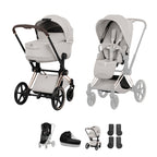 Cybex PRIAM Fold Cot Accessory Bundle- Style City Grey & Rose Gold Frame