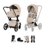 Cybex PRIAM Fold Cot Accessory Bundle - Style Cozy Beige & Rose Gold Frame