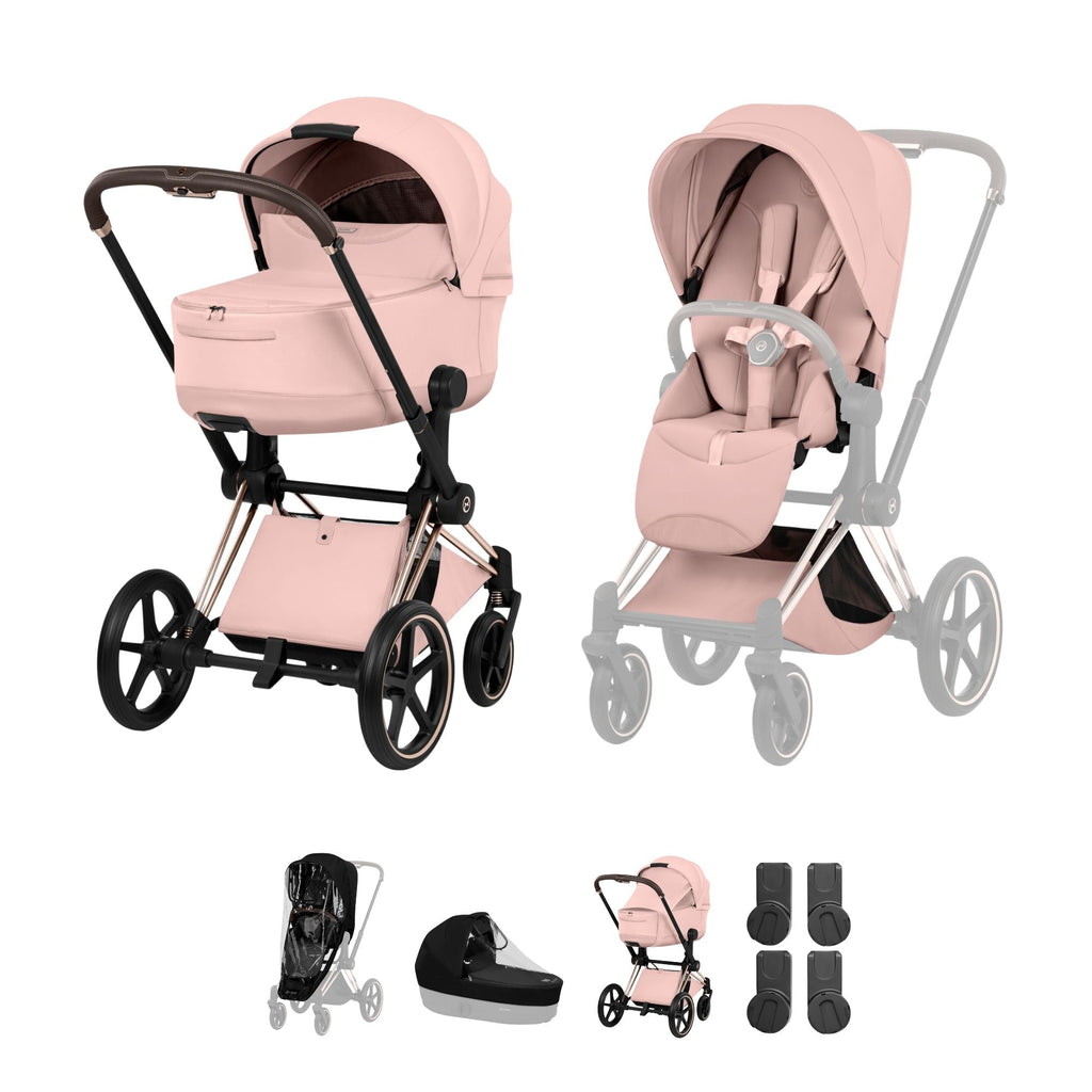 Cybex PRIAM Fold Cot Accessory Bundle - Style Peach Pink & Rose Gold Frame