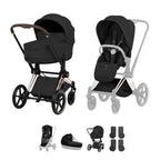 Cybex PRIAM Fold Cot Accessory Bundle - Style Sepia Black & Rose Gold Frame