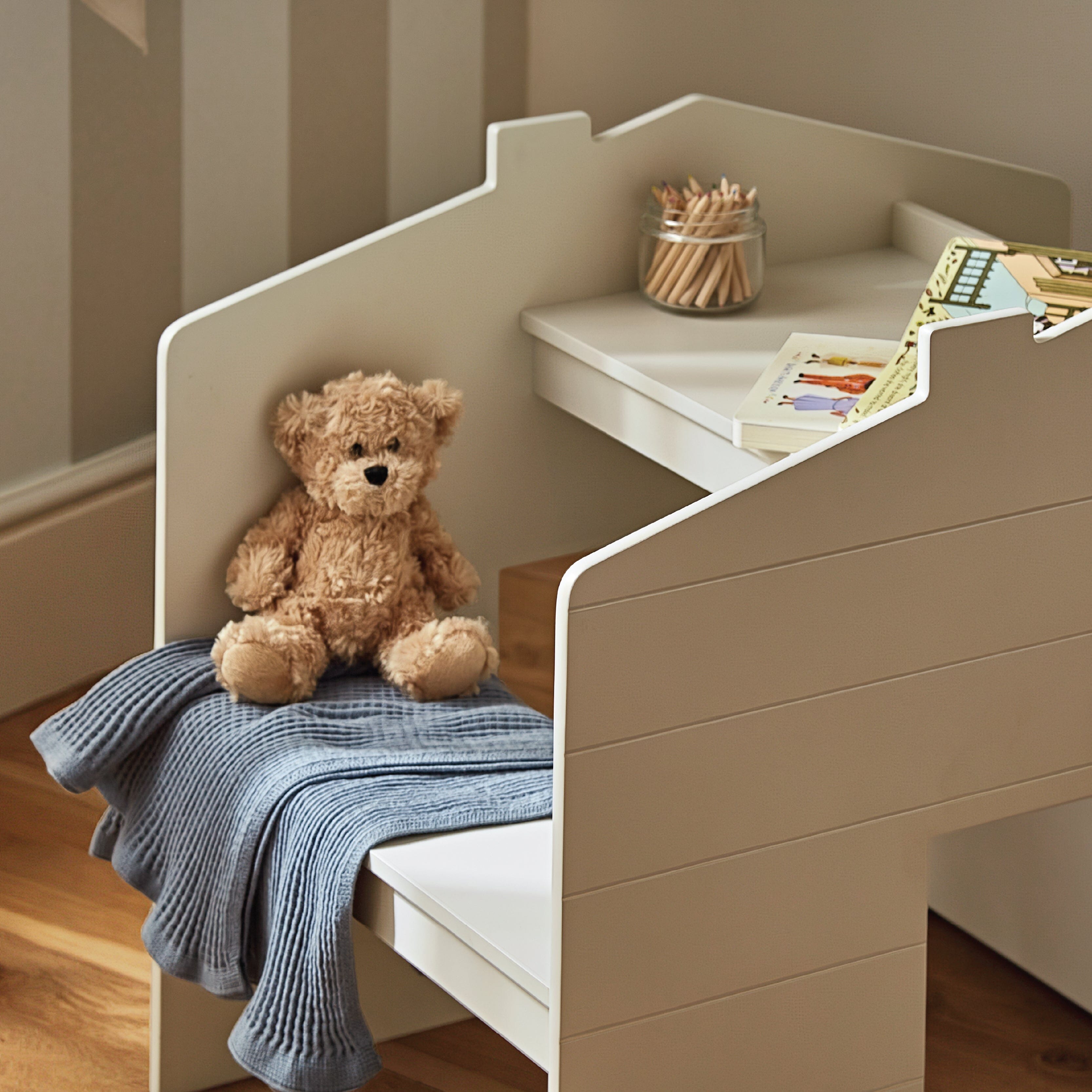 CuddleCo Play House Storage Desk with Bench - Pebble