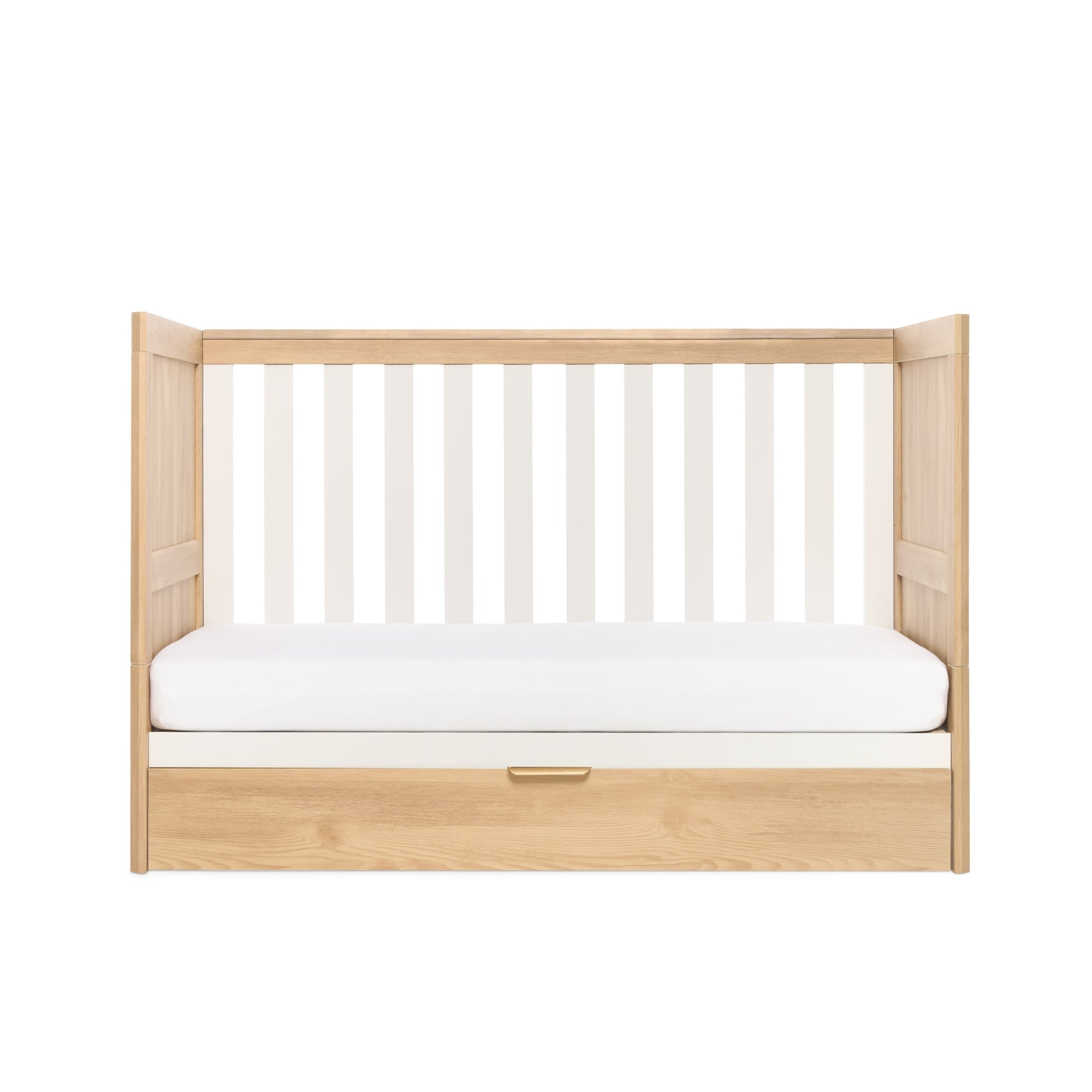 Tutti Bambini Riley Mini Cot Bed with Drawer - Maple Oak & White