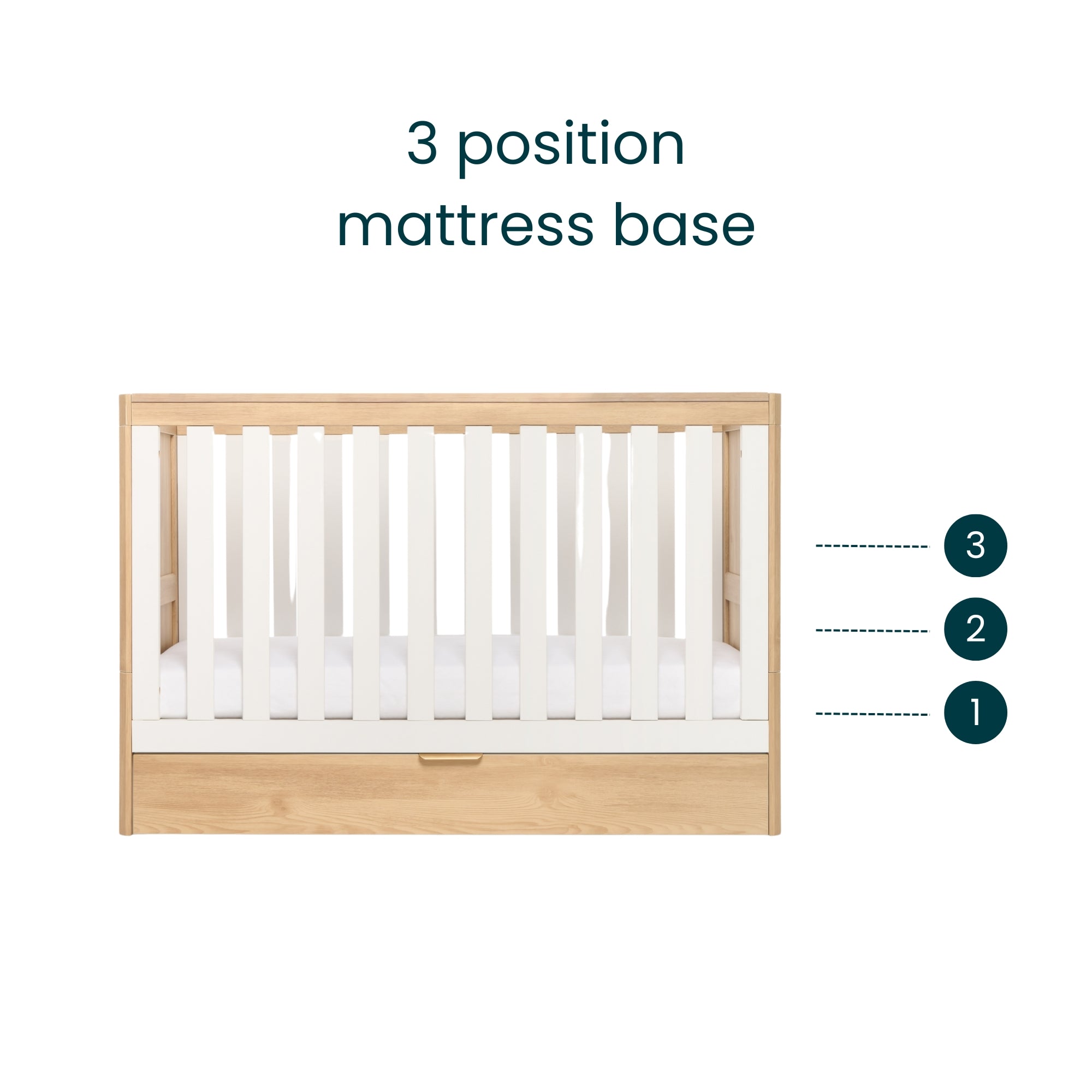 Tutti Bambini Riley Mini Cot Bed with Drawer - Maple Oak & White