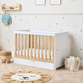Tutti Bambini Riley Mini Cot Bed with Drawer - White & Maple Oak