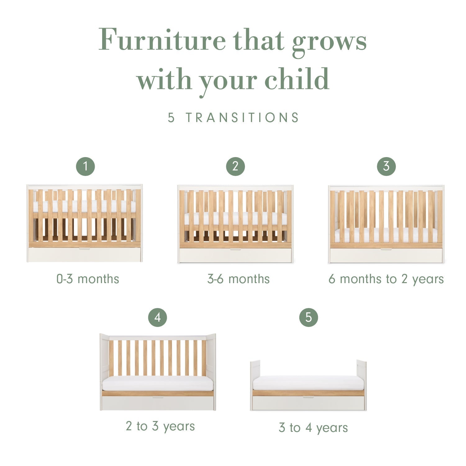 Tutti Bambini Riley Mini Cot Bed with Drawer - White & Maple Oak