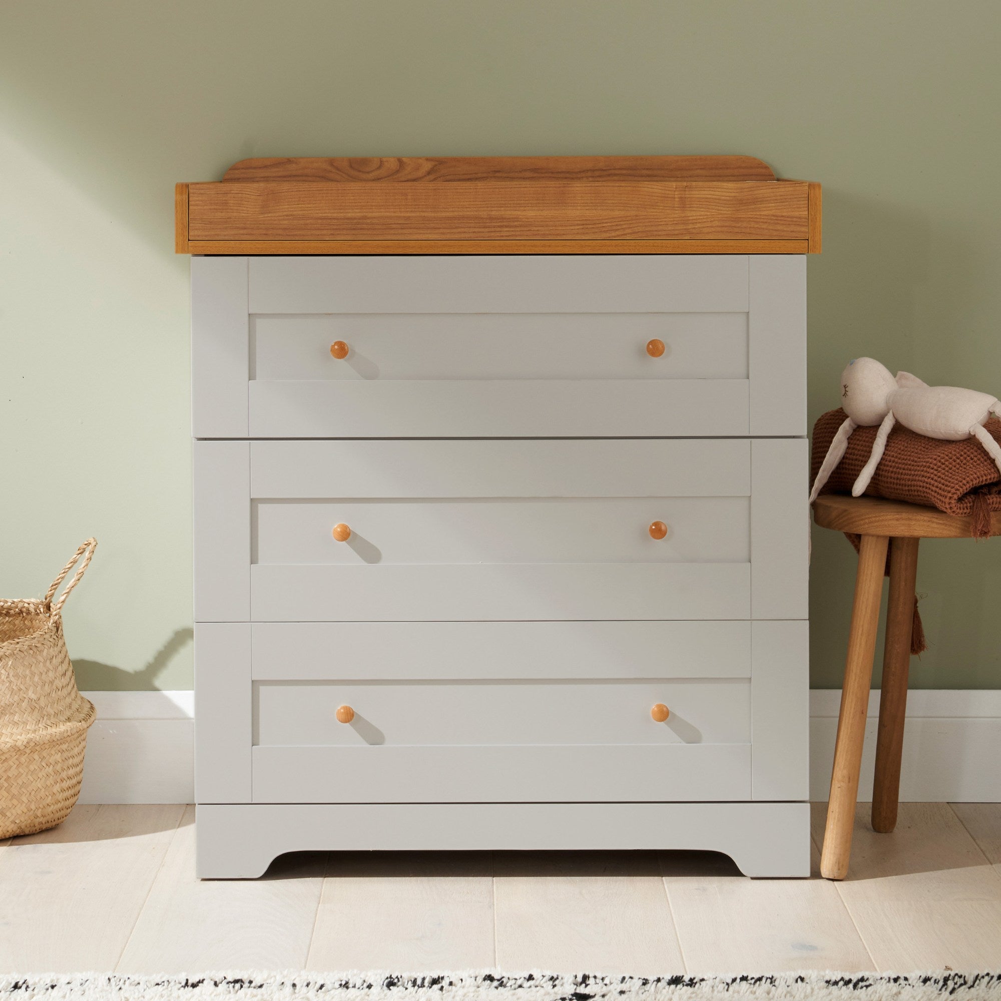 Tutti Bambini Malmo Cot Bed with Rio Furniture 3 Piece Room Set - Dove Grey/Honey Oak