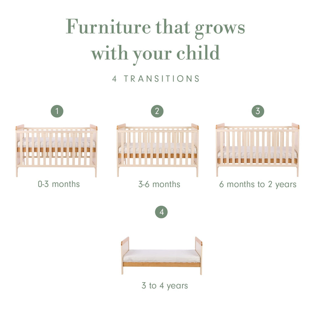 Tutti Bambini Rio Cot Bed with Cot Top Changer & Mattress - Cashmere/Honey Oak