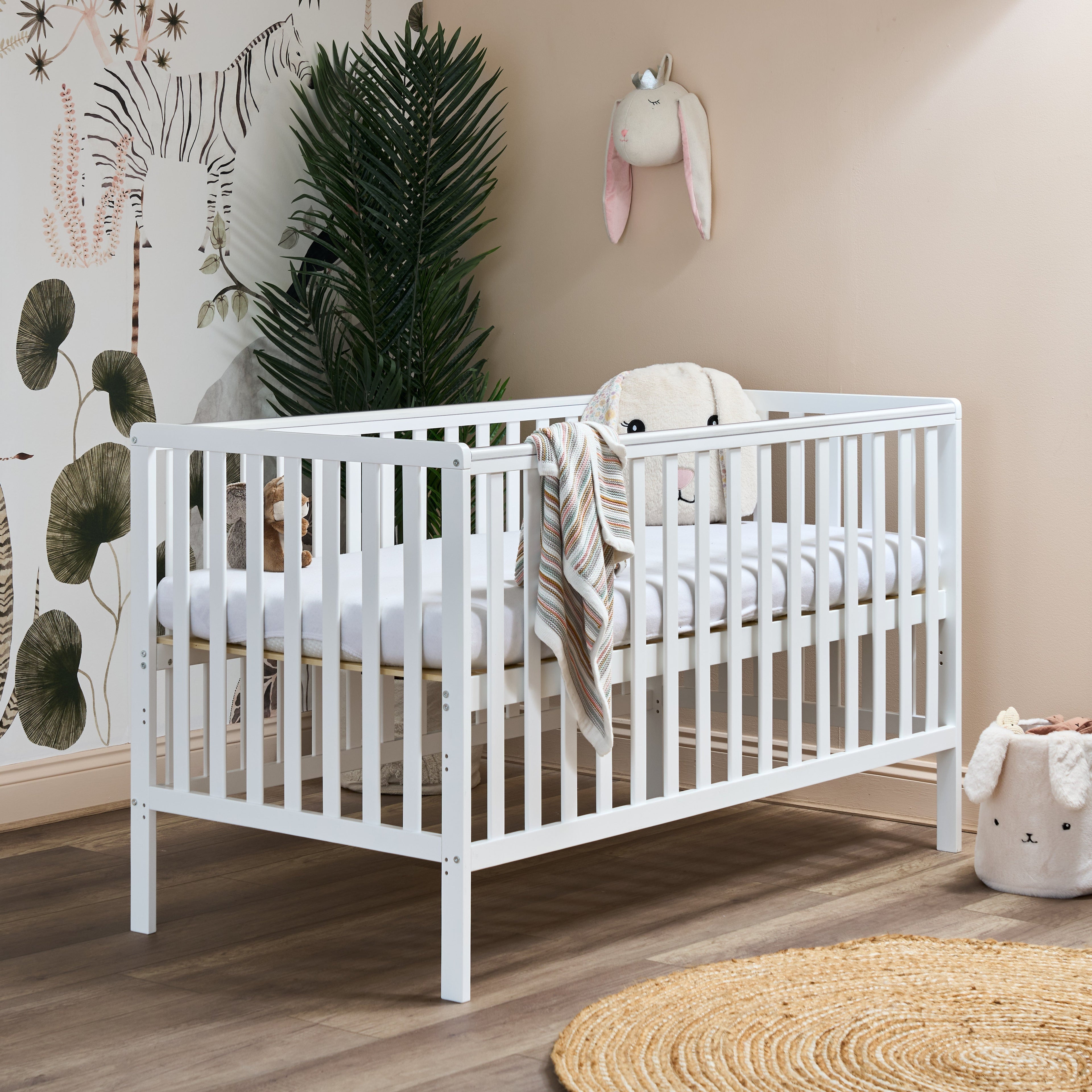 Obaby Bantam Cot Bed, Under Drawer + Fibre Mattress - White