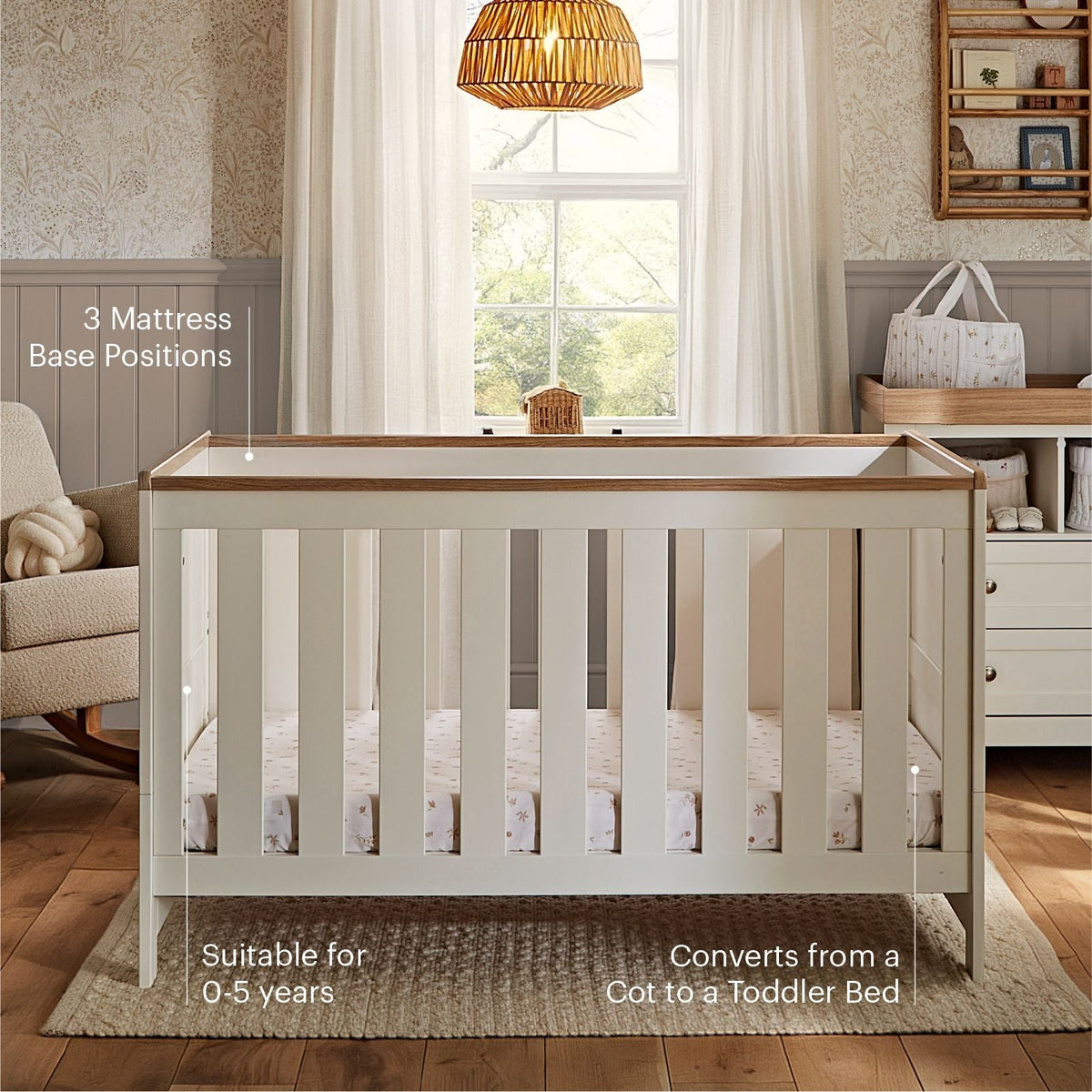 CuddleCo Burford Cot Bed - White & Oak