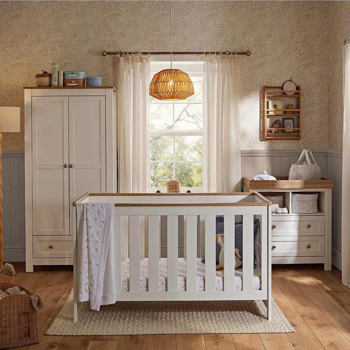 CuddleCo Burford 3 Piece Nursery Furniture Set - White & Oak