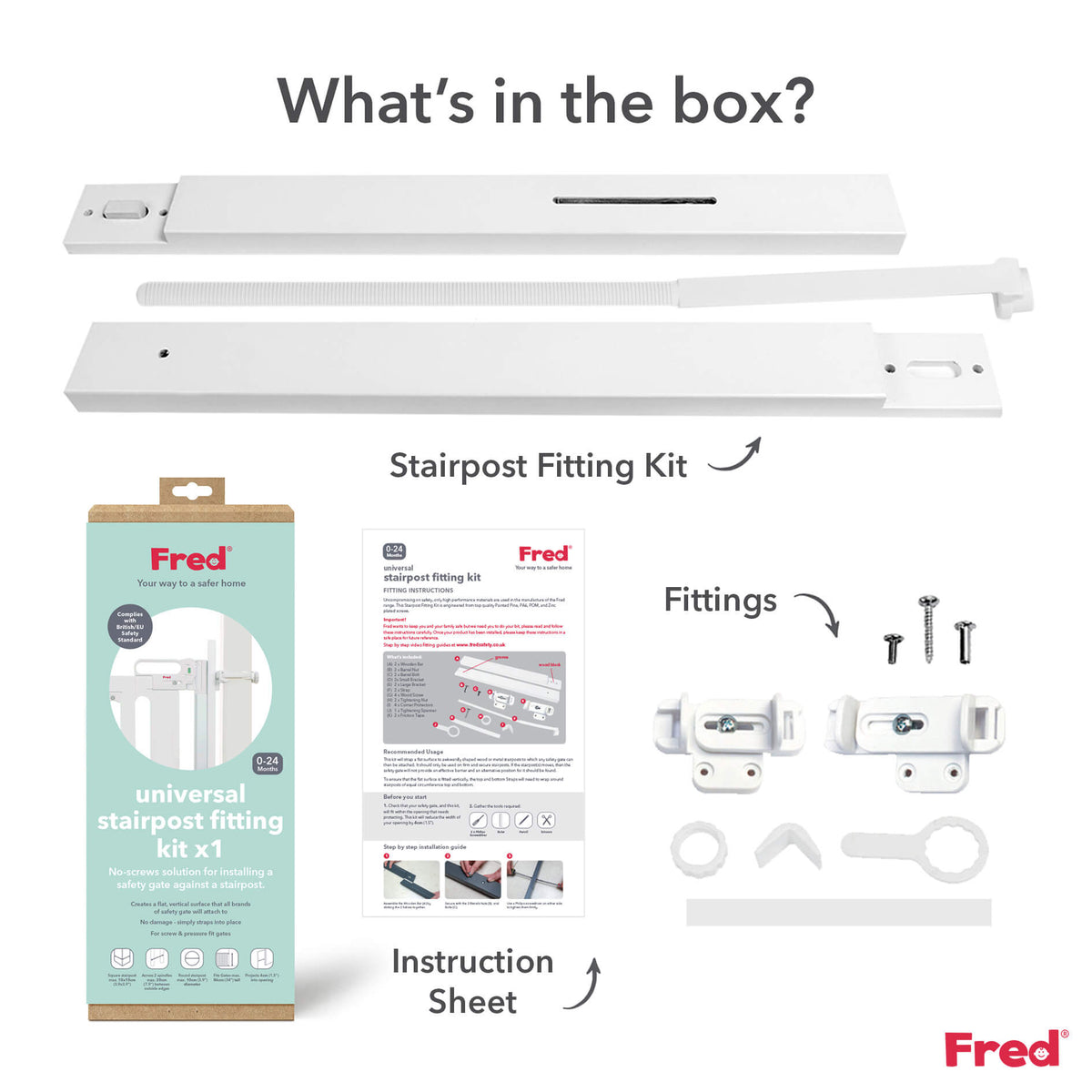 Fred Safety Universal Stairpost Fitting Kit - Pure White