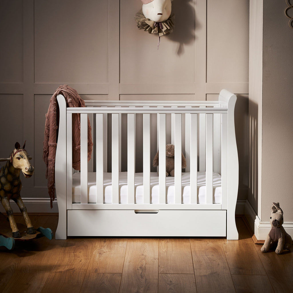 Obaby Stamford Space Saver Sleigh Cot & Cot Top Changer - White
