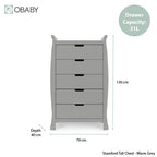 Obaby Stamford Sleigh Tall Chest of Drawers - Warm Grey