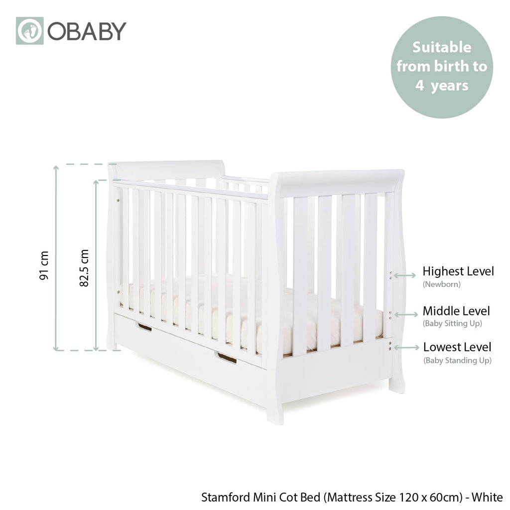 Obaby Stamford Mini Sleigh Cot Bed - White