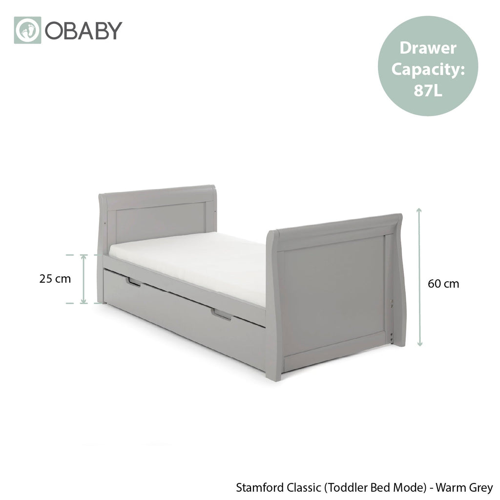 Obaby Stamford Classic Sleigh Cot Bed - Warm Grey