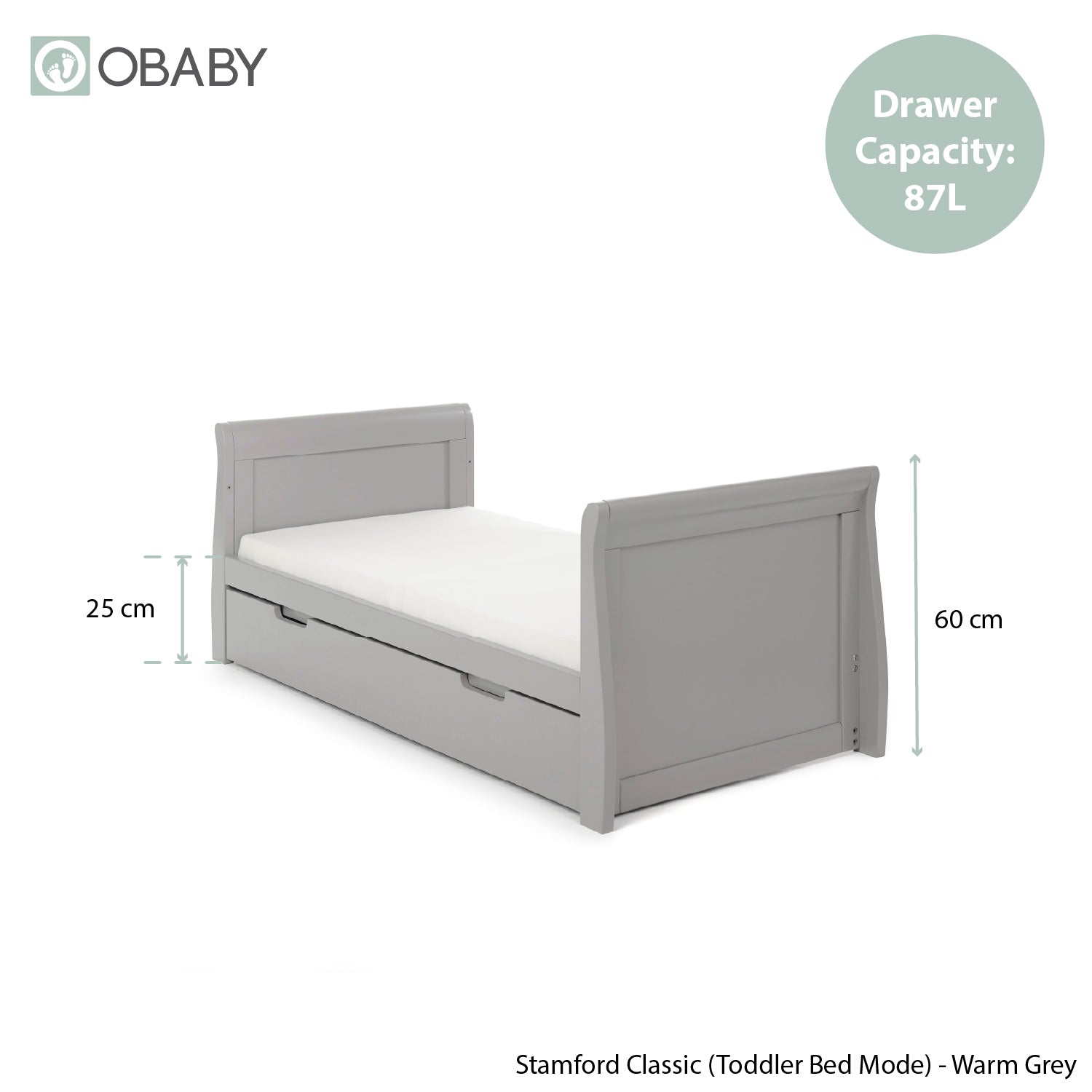 Obaby Stamford Classic Sleigh 2 Piece Room Set - Warm Grey