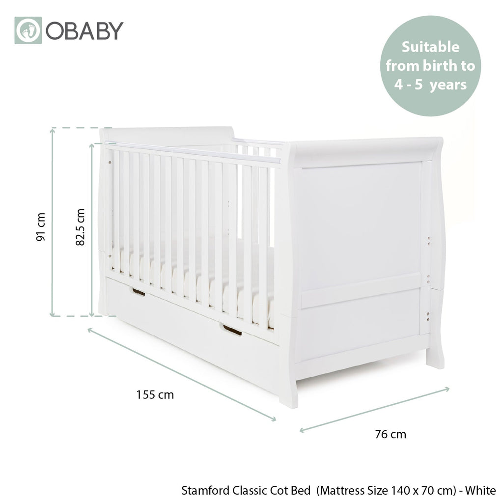 Obaby Stamford Classic Sleigh 3 Piece Room Set - White