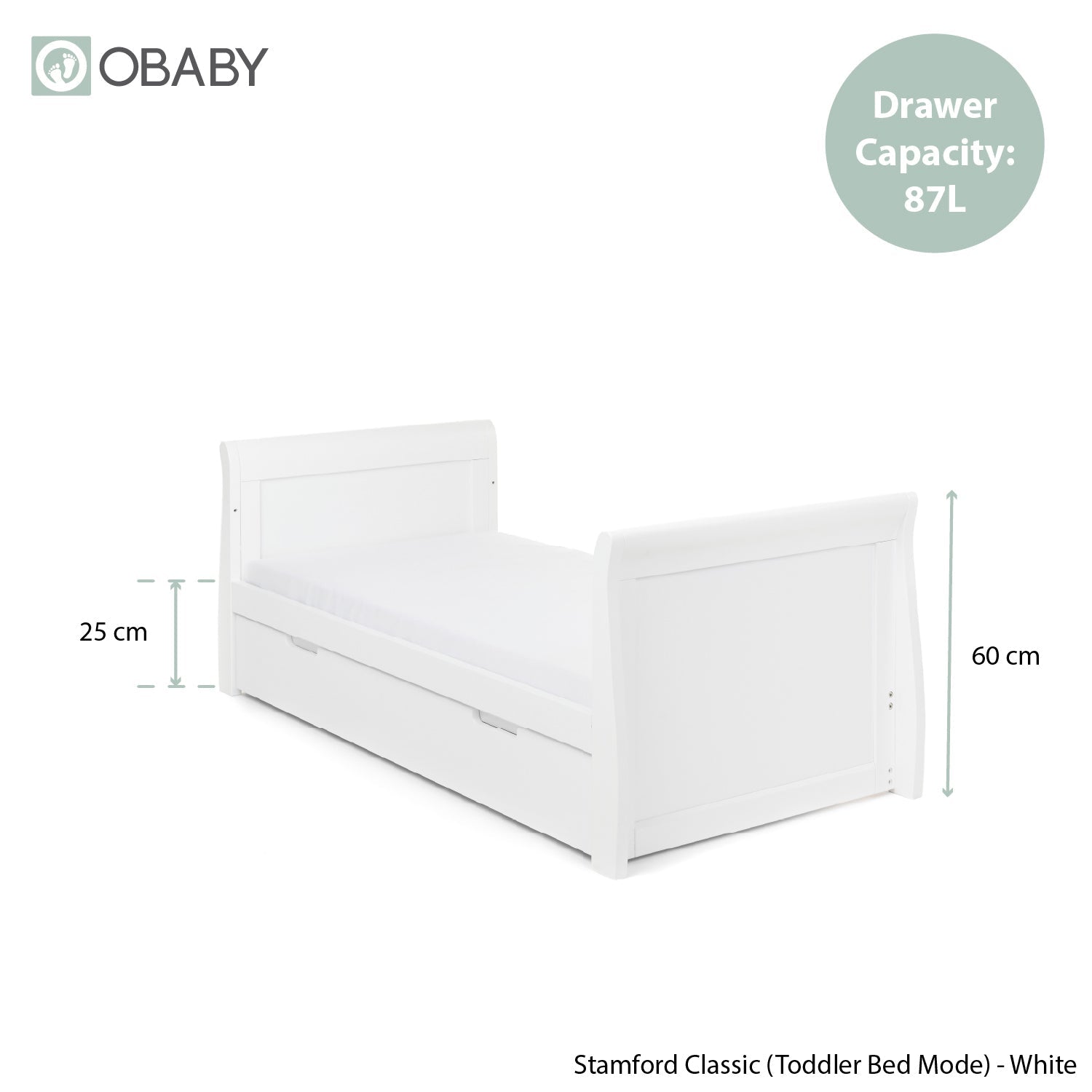 Obaby Stamford Classic Sleigh 2 Piece Room Set - White